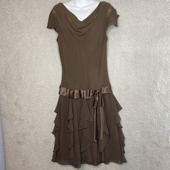 Liz Claiborne Whimsigoth Chocolate Brown Party Drop Waist Dress Tiered Sz 12 - Picture 1 of 13